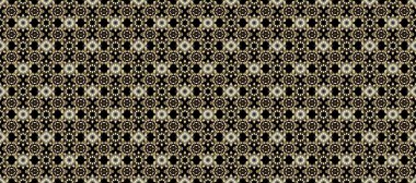 Kusursuz damaske klasik altın desen. Tekrarlayan elementlerle soyut arkaplan oluşturun. Raster illüstrasyonu. Siyah, kahverengi ve bej renklerde altın sarısı elementlerde altın pürüzsüz desen.