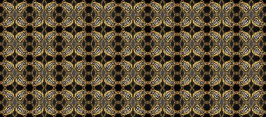 Altın elementlerle siyah, kahverengi ve gri renklerde kusursuz klasik desen. Noel, kar tanesi, yeni yıl 2019.