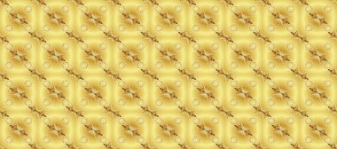 Sarı ve kahverengi renklerde altın elementlerle kusursuz desen. Klasik raster sarısı, kusursuz desen. Klasik klasik klasik arka plan. Geleneksel oryantasyon süsü.