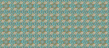 Kına dövmeli süs çiçekleri, altın çıkartmalar, mehndi ve yoga tasarımı, kartlar ve parmak izleri. Raster Golden Mehndi kusursuz desen. Mavi, nötr ve bej renkli desen.