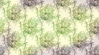 Çiçek ve yapraklı karalama şeklinde Raster çiçek deseni. Tarafsız, bej ve yeşil renklerde bahar çiçekleri. Raster illüstrasyonu.
