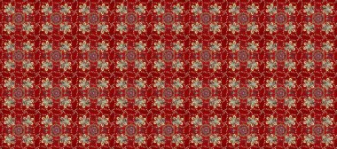 Damask kusursuz yinelenen arkaplan. Doku arka planında altın duvar kâğıdı. Altın element kırmızı, kahverengi ve bej renklerde. Barok tarzında altın çiçekli süs..