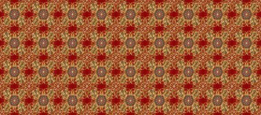 Kusursuz kraliyet lüksü, altın barok kumaş rengi. Altın antika ortaçağ dekoratifi, yapraklar ve bej, kırmızı ve kahverengi renkte altın desenli süslemeler..