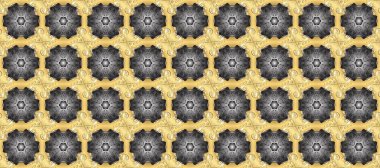 Gri, bej ve sarı renklerdeki grafiksel, kusursuz desen. Kusursuz çiçek deseni. Kusursuz raster arka plan. Duvar kâğıdı barok, İspanyol kumaşı.