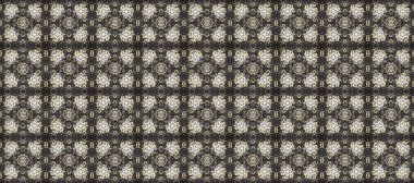 Kusursuz desenli oryantal süs. Kahverengi, bej ve gri renklerdeki altın desenli altın elementler. Çiçek kiremitleri. Raster altın tekstil baskısı. İslam tasarımı.