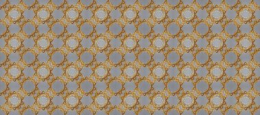 Altın antika ortaçağ dekoratifi, yapraklar ve gri ve kahverengi üzerine altın desenli süslemeleri olan pürüzsüz bir desen. Kusursuz kraliyet lüksü, altın barok kumaş rengi..