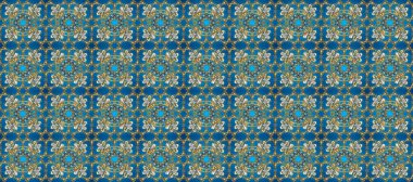 Raster altın çiçek süsü brokar kumaş ve cam desenli. Kusursuz altın desen. Altın elementli mavi, nötr ve kahverengi renkler. Çiçek desenli altın metal..