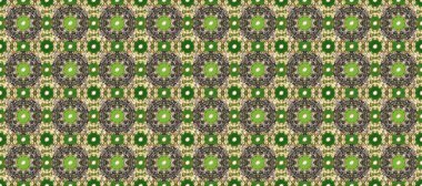 Altın elementlerle bej, gri ve yeşil renklerde kusursuz desen. Kusursuz altın desen. Raster doğulu süsü.