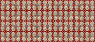 Kusursuz altın desenli bukleler. Raster. Hassas altın desen. Kırmızı, bej, kahverengi ve altın elementli kusursuz desenler. Doğu tarzı arabesk. Parlak dantel, stilize çiçekler, şal desenli.