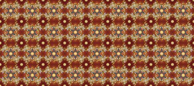 Damask arkaplanı tekerrür ediyor. Antika altın tekrarlanabilir duvar kağıdı. Barok tarzında altın çiçek süsü. Kahverengi, bej ve kırmızı renklerde altın element.