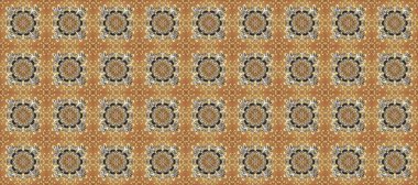 Kına dövmeli süs çiçekleri, altın çıkartmalar, mehndi ve yoga tasarımı, kartlar ve parmak izleri. Raster Golden Mehndi kusursuz desen. Bej, kahverengi ve gri renkte desen.