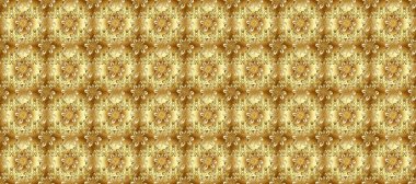 Altın elementlerle bej, kahverengi ve sarı renklerde klasik, pürüzsüz desen. Raster illüstrasyonu.