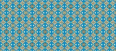 Damask arkaplanı tekerrür ediyor. Antika altın tekrarlanabilir duvar kağıdı. Altın element mavi, bej ve nötr renklerde. Barok tarzında altın çiçek süsü..