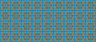 Çizgi sanatı tasarım şablonu için kusursuz sınır. Altın desenli çiçek dekoru. Altın element mavi, gri ve kahverengi renklerde. Davetiyeler, kartlar, web sayfası için Raster illüstrasyon. Doğu tarzı ögesi.