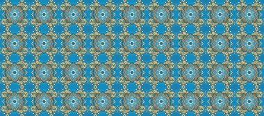 Altın desenli mavi, nötr ve bej renklerde altın elementler. Raster geleneksel oryantasyon süsü. Kusursuz klasik altın desen.