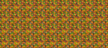 Çiçeksiz desenli nakış işlemeli gelincikler ve vadideki zambaklar. Tekstil tasarımı için yeşil, kahverengi ve turuncu renkli Raster geleneksel çiçek buketi.