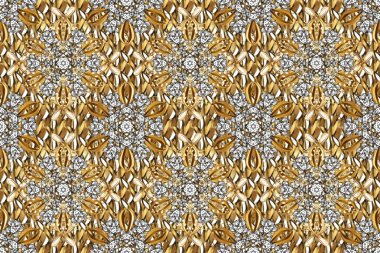 Altın elementlerle beyaz ve kahverengi renklerde altın desen. Raster oryantal süs. Kusursuz altın desen.