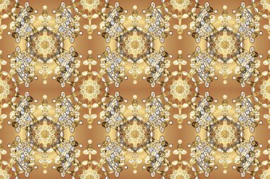 Geleneksel Arap dekoru bej, kahverengi. Duvar kâğıdı için altın süslü bir illüstrasyon. Doğu tarzında klasik tasarım öğesi. Süslü dantel iz sürücü. Çiçekli süslemeli, pürüzsüz bir desen.