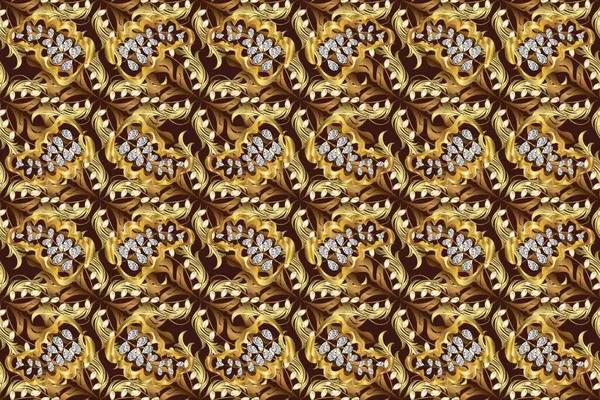 Stock image Golden elements on yellow, beige and brown colors. Traditional classic raster golden seamless pattern. Seamless oriental ornament in the style of baroque.