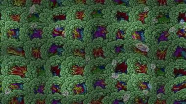 Renkli unsurlarla hareketli arka plan görüntüleri. Mandalas. Eski model. Video kaydı. Şablon. Döngü. Kusursuz..