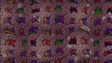 Renkli unsurlarla hareketli arka plan görüntüleri. Mandalas. Eski model. Video kaydı. Şablon. Döngü. Kusursuz..