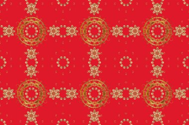 Turuncu, kırmızı ve kahverengi renklerde altın elementlerle kusursuz desen. Geleneksel oryantasyon süsü. Klasik raster sarısı, kusursuz desen. Klasik vintage arkaplan.