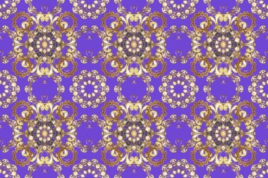 Ev dekoru. Menekşe ve bej renkler üzerine resim. Fantezi çiçekli kusursuz desen, doğal duvar kağıdı, çiçek desenli kıvrım çizimi. Raster. Paisley el çizimi elementler.