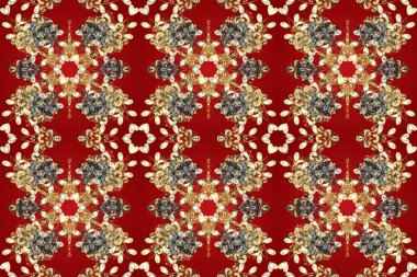 Doğu tarzı arabesk tarzında altın elementler. Raster altın pürüzsüz desen. Kırmızı, bej ve kahverengi renklerde pürüzsüz desen. Kusursuz altın desenli bukleler..