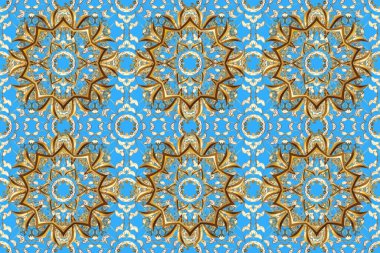 Mehndi tasarımı. Bej, mavi ve nötr renklerdeki desenler. İzsiz bir model. Raster illüstrasyonu. Etnik renkli karalama dokusu. Eğri karalama arkaplanı.