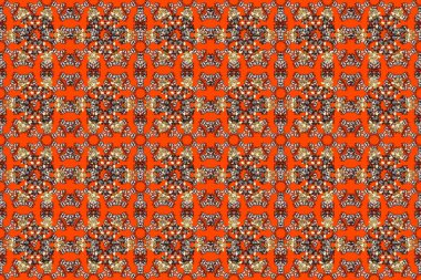 Kusursuz çiçek deseni. Turuncu, kahverengi ve gri renklerde grafiksel, pürüzsüz desen. Duvar kâğıdı barok, İspanyol kumaşı. Kusursuz raster arkaplanı.