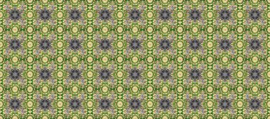 Damask pürüzsüz süsü. Klasik oryantal desen bej, yeşil ve gri renkler üzerinde. Geleneksel raster ve altın desen.