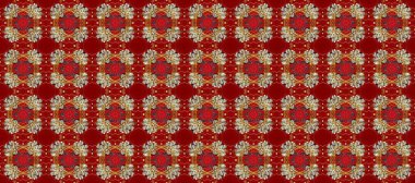 Kusursuz altın desenli bukleler. Doğu tarzı arabesk. Raster illüstrasyonu. Raster altın desen. Altın elementli kırmızı, kahverengi ve bej renkler.