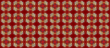 Kusursuz altın desenli bukleler. Doğu tarzı arabesk. Raster illüstrasyonu. Raster altın desen. Altın elementli kırmızı, kahverengi ve bej renkler.