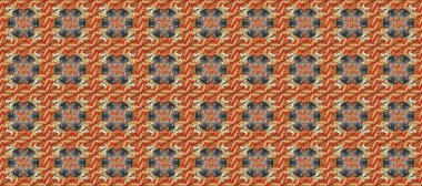 Süslü dekorasyon. Raster illüstrasyonu. Damask altın soyut çiçek turuncu, kahverengi ve gri renklerde kusursuz desen.
