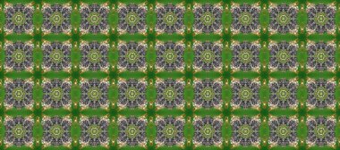 Raster illüstrasyonu. Süslü dekorasyon. Damask altın soyut çiçek deseni yeşil, gri ve kahverengi renkler üzerinde.