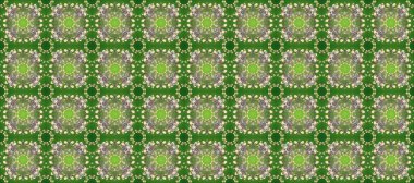 Raster Golden Mehndi kusursuz desen. Yeşil, nötr ve bej renkli desen. Kına dövmeli süs çiçekleri, altın çıkartmalar, mehndi ve yoga tasarımı, kartlar ve parmak izleri..