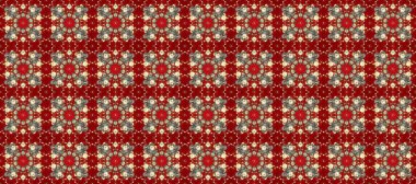 Kusursuz damaske klasik altın desen. Kırmızı, bej ve kahverengi renklerde altın sarısı desenler. Raster illüstrasyonu. Tekrarlayan ögelerle soyut arkaplan Raster.