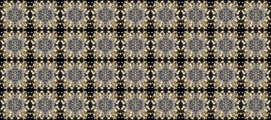 Gri, bej ve kahverengi renklerde altın elementler. Duvar kâğıdı barok, İspanyol kumaşı. Kusursuz raster arka plan. Çiçek deseni. Şekil grafik deseni.