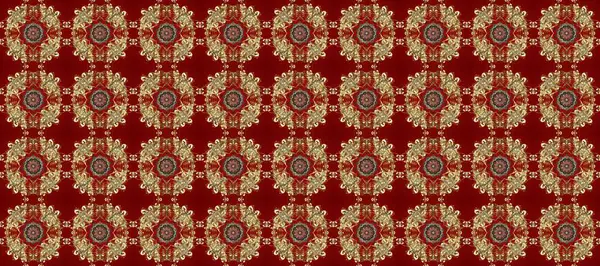 Kırmızı, kahverengi ve bej renklerde altın tekrarlayan elementlerle soyut arkaplan. Kusursuz oryantal klasik altın desen.