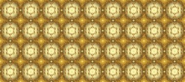 Vintage seamless pattern on a yellow, brown and neutral colors with golden elements. Christmas 2019, snowflake, new year.