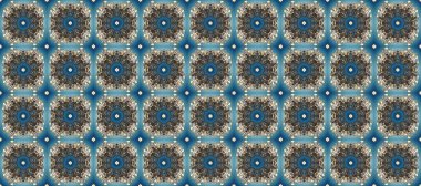 Raster illüstrasyonu. Altın elementli mavi, gri ve kahverengi renklerde klasik, pürüzsüz desen.