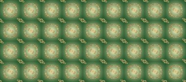 Tarafsız ve altın elementli yeşil renklerde kusursuz klasik desen. Noel, kar tanesi, yeni yıl. Tarafsız ve altın elementli yeşil renklerde altın pürüzsüz desen.