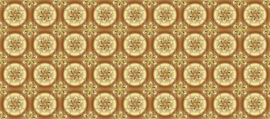 Raster. Altın şablonu açın. Kusursuz altın desenli bukleler. Kahverengi, bej renkli ve altın elementli kusursuz desen. Parlak dantel, stilize çiçekler, şal desenli. Doğu tarzı arabesk.
