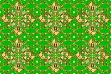 Kusursuz altın desen. Yeşil ve kahverengi renklerdeki altın desenli altın elementler. Raster doğulu süsü.
