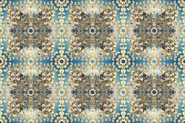 Damask arkaplanı tekerrür ediyor. Bej, nötr ve gri renklerde altın element. Barok tarzında altın çiçek süsü. Antika altın tekrarlanabilir duvar kağıdı.