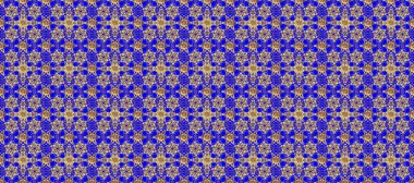 Çizgi sanatı tasarım şablonu için kusursuz sınır. Menekşe, bej ve mavi renklerde altın element. Davetiyeler, kartlar, web sayfası için Raster illüstrasyon. Altın desenli çiçek dekoru. Doğu tarzı ögesi.