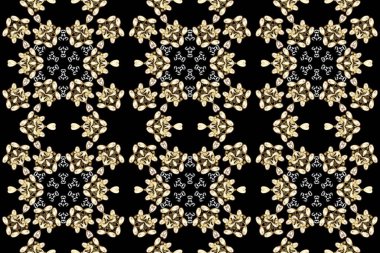 Kusursuz klasik raster altın desenli. Altın elementlerle siyah, bej ve kahverengi renklerde altın desen. Geleneksel oryantasyon süsü. Klasik vintage arkaplan.