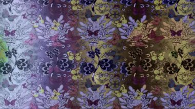 Renkli unsurlarla hareketli arka plan görüntüleri. Çiçekler. Eski model. Bayrak tarzı. Video kaydı. Şablon. Döngü. Kusursuz..