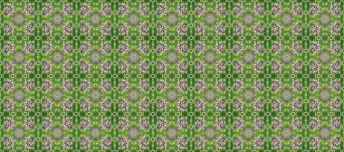 Raster Golden Mehndi kusursuz desen. Kına dövmeli süs çiçekleri, altın çıkartmalar, mehndi ve yoga tasarımı, kartlar ve parmak izleri. Yeşil, nötr ve gri renkte desen.