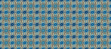 Geleneksel oryantasyon süsü. Klasik raster sarısı, kusursuz desen. Mavi, bej ve altın elementli nötr renklerde kusursuz desen. Klasik vintage arkaplan.